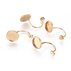 Ion Plating(IP) 304 Stainless Steel Ear Nuts, Butterfly Earring Backs for Post Earrings, Flat Round Cabochon Settings, Golden, Tray: 12mm, 29.5x14x17mm, Hole: 0.8mm
