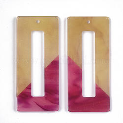 Cellulose Acetate(Resin) Big Pendants, Two-tone, Rectangle, Colorful, 50x22x2.5mm, Hole: 1.4mm