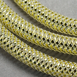 Mesh Tubing, Plastic Net Thread Cord, with Gold Vein, Champagne Yellow, 16mm, 28 yards/Bundle