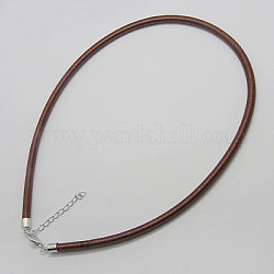 Шелковый шнур ожерелье, с латунной застежкой омар коготь и расширенной цепочки, платина, седло коричневый, 18 дюйм