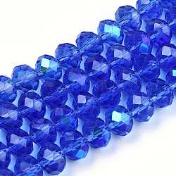 Chapelets de perles en verre électroplaqué, demi arc-en-ciel plaqué, facette, rondelle, bleu moyen, 3.5x3mm, Trou: 0.4mm, Environ 123~127 pcs/chapelet, 13.7~14.1 pouce (35~36 cm)