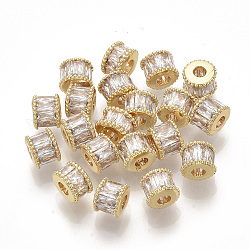 Perline zirconi micro pave  in ottone, colonna, vero placcato oro 18k, chiaro, 7x5.5mm, Foro: 2.5 mm