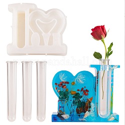 Silicone Mold for Vase, Resin Casting Molds, Epoxy Resin Craft Making, Word & Heart, Valentine's Day Theme, Acrylic Clear Test Tube, Column, for Hydroponic Flower Plant Supplies, White, 133x147x35mm, Hole: 20mm