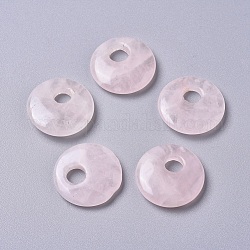 Ciondoli quazo rosa naturale, rotondo e piatto, 25x5~6mm, Foro: 7 mm