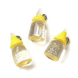 Прозрачные смоляные подвески, подвески на бутылки молока, с петлями из цинкового сплава платинового цвета, зеленый желтый, 20x9 мм, отверстие : 2 мм