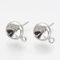 Brass Stud Earring Settings, with Loop, Rhinestone Settings, Nickel Free, Real Platinum Plated, Fit for 6mm rhinestone, 10.5x8mm, Hole: 1.5mm, Pin: 0.8mm