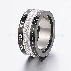 Вращающиеся 304 кольца из нержавеющей стали, прядильные кольца, с полимерной глиной горный хрусталь, широкая полоса кольца, число и месяц, золотые и нержавеющая сталь цвет, Размер 6~10, 16~20 мм