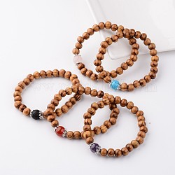 Bracelets extensibles en bois, avec perles en pierre précieuse naturelle & synthétique et accessoires en métal, couleur mixte, 55mm