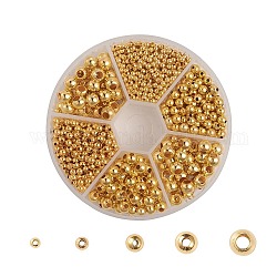 Ottone liscio perle tonde, perline distanziate aggraffate, oro, 2.4~6mm, Foro: 0.8~3 mm, circa 1430 pc / scatola