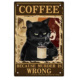 Creatcabin divertente gatto nero targa in metallo in metallo gatto bere caffè poster in metallo vintage cartello perché l'omicidio è sbagliato cartello appeso decorazione artistica per caffè bar casa bagno soggiorno bar caffetteria regali 8 x 12 pollice