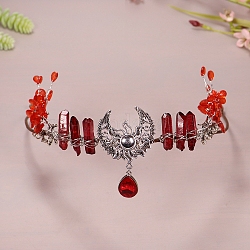 Élastiques à cheveux en métal lune soleil, Cerceau de cheveux enveloppé de quartz naturel pour accessoires de cheveux de couronne de mariée, rouge, 450mm