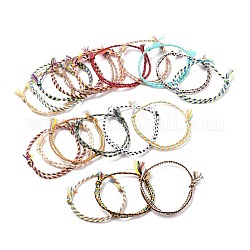 Polyester Braided Adjustable Cord Bracelet, Woven Wrap Friendship Bracelet for Women, Mixed Color, Inner Diameter: 1-3/4~3-3/4 inch(4.5~9.5cm)