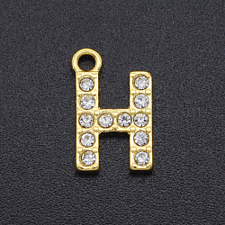 Подвески сплава Rhinestone, золотые, кристалл, буквы, letter.h, 12.5x8x2 мм, отверстие : 1.5 мм