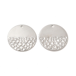304 Stainless Steel Pendants, Flat Round Charm, Stainless Steel Color, 23x1mm, Hole: 1.8mm