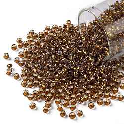Cuentas de semillas redondas toho, Abalorios de la semilla japonés, (2156s) ámbar miel forrado en plata, 8/0, 3mm, agujero: 1 mm, aproximamente 1110 unidades / 50 g