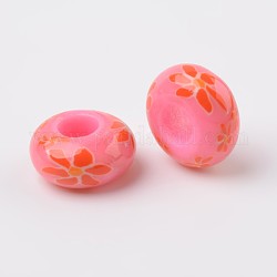 Ручная работа полимерной глины эмали европейские шарики, бусины с большими отверстиями в форме шайбы, темно-розовыми, 14x7.5 мм, отверстие : 5.5 мм