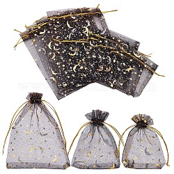 Nbeads 150шт 3 стиля сумки из органзы, ювелирные изделия партии свадебные подарки сумки, прямоугольник с луной и звездой, чёрные, 50шт / стиль