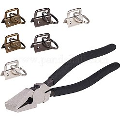 Iron Split Key Rings, with Ribbon Ends, Steel Clamp Flat Nose Pliers, Mixed Color, Ring: 25x2.5mm, End: 22x25.5x13mm