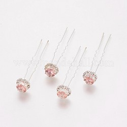 (Дефектная распродажа), женские вилки для волос, с серебряной фурнитурой из железа и стразами, цветок, светло-розовый, 72 мм