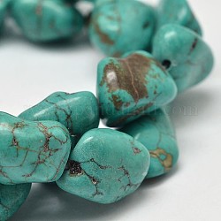 Chapelets de perle en turquoise synthétique teinte, pépite, vert de mer clair, 2~10x4~18mm, Trou: 1mm, environ 15.3~15.7 pouce