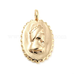 Brass Charms, Oval with Human Charm, Real 18K Gold Plated, 14x8.5x3mm, Hole: 1mm