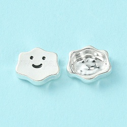 Legierung Emaille-Perlen, Wolke mit lächelndem Gesicht, Silber, Schwarz, 8.5x10x3 mm, Bohrung: 1.2 mm