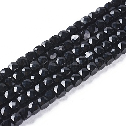 Натуральный черный турмалин бисер нитей, граненые, кубические, 3.5~4x3.5~4x3.5~4 мм, Отверстие : 0.6 мм, около 92~104 шт / нитка, 15.35 дюйм ~ 15.55 дюйма (39~39.5 см)