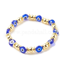 Pulsera elástica redonda plana con mal de ojo murano hematites sintético, joyas de piedras preciosas para mujeres, azul, diámetro interior: 2-1/8 pulgada (5.5 cm)