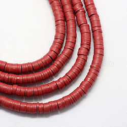 Perle di heishi fatte a mano con argilla polimerica, Disco / rotondo piatta, rosso scuro, 8x0.5~1mm, Foro: 2 mm, circa 380~400pcs/filo, 17.7 pollice