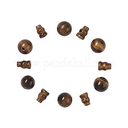 Natürlichen Tigerauge buddhistischen Perlen, 3 Loch Guru Perlen, T-Perlen gebohrt, Buddha Schmuckzubehör, Runde: 8 mm, Bohrung: 1~2 mm, Kappe: 8x6mm, Bohrung: 1~2 mm