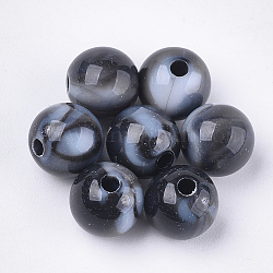 Perles acryliques, style de pierres fines imitation, ronde, noir, 8x7.5mm, Trou: 1.6mm, environ 1850 pcs/500 g