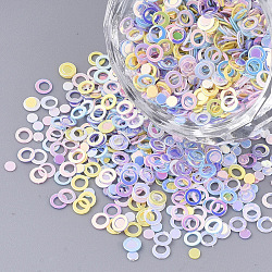 Ornament Zubehör, PVC-Kunststoff paillette / Pailletten Perlen, flache Runde und Ring, Mischfarbe, 2~3x0.4 mm, Bohrung: 1.8 mm