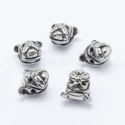 304 Stainless Steel Puppy Beads, Bulldog Head, Antique Silver, 12x13x10mm, Hole: 2mm