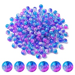 50g de perles acryliques craquelées transparentes, ronde, bleu moyen, 8x7.5mm, Trou: 1.8mm