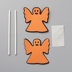 Diyハロウィンのテーマ紙ケーキ挿入カードの装飾  プラスチックロッド付き  ケーキデコレーション用  ゴースト  オレンジ  58x58x0.5mm  2個/セット
