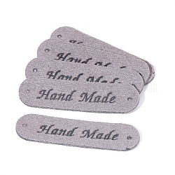 Mikrofaser-Lederetiketten, handgemachtes geprägtes Etikett, mit Löchern, für DIY Jeans, Hutzubehör, Rechteck mit Wort handgefertigt, Grau, 12x45 mm
