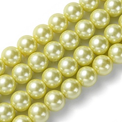 Brins de perles de verre écologiques, Grade a, ronde, teinte, cordon en coton fileté, verge d'or pale, 14mm, Trou: 1.2~1.5mm, Environ 30 pcs/chapelet, 15.7 pouce
