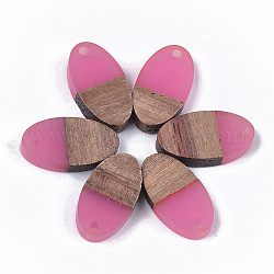 Подвески из смолы и ореха, овальные, ярко-розовый, 20x11x3.5 мм, отверстие : 1.8 мм