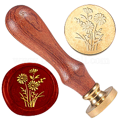 Wax Seal Stamp Set, Golden Plated Sealing Wax Stamp Solid Brass Head, with Retro Wood Handle, for Envelopes Invitations, Gift Card, Daisy, 83x22mm, Head: 7.5mm, Stamps: 25x14.5mm