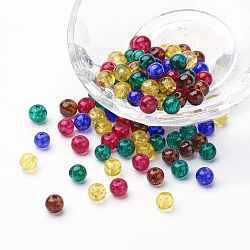 Perles de verre craquelé peintes, perles de verre lustre, ronde, couleur mixte, 6~6.5x5.5~6mm, Trou: 1mm, environ 200 pcs / sachet 