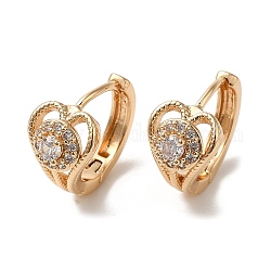 Brass Micro Pave Cubic Zirconia Hoop Earrings for Women, with Glass, Hollow Heart, Light Gold, 15x18.5x9.5mm