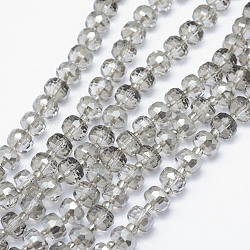 Abalorios de vidrio electroplate hebras, lustre de la perla chapado, facetados, tambor, gris claro, 7.5x5.5mm, agujero: 1 mm