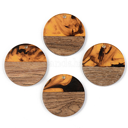 Pendentifs en bois de résine et de noyer, plat rond, orange, 28x3mm, Trou: 2mm