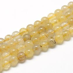 Natürlichen Gold Rutilquarz Perlen Stränge, gefärbt, Runde, 8~9 mm, Bohrung: 1 mm, ca. 45~48 Stk. / Strang, 15.7 Zoll