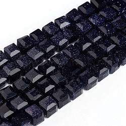 Синтетический синий авантюрин бисер нитей, граненые, кубические, 6~6.3x6~6.3x6~6.3 мм, отверстие : 1.2 мм, около 60 шт / нитка, 14.57 дюйм (37 см)