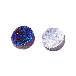 Revestimiento cabuchones de cristal druzy naturales, plano y redondo, teñido, azul, 10x3~6mm