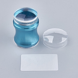 Silikon-Nagel-Kunst-Siegel-Stempel und Schaber-Set, mit Metallgriff, Nagel-Druck-Vorlage-Werkzeug, Blau, 5.2x4.2 cm, 5.4x4 cm