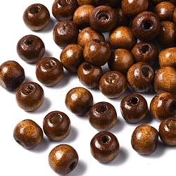 Handmade Natural Wood Beads, Lead Free, Dyed, Round, Saddle Brown, 8mm, Hole: 2mm, about 6000pcs/1000g