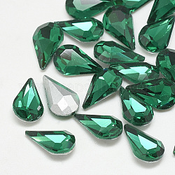 Torna a punta cabochon strass vetro, palccato nero, sfaccettato, lacrima, med.emerald, 8x5x3mm
