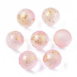 Transparente sprühlackierte Milchglasperlen, mit goldener Folie, kein Loch / ungekratzt, Runde, rosa, 8 mm